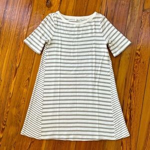 Lou & Grey Cream and Olive Striped Jersey Knit Dress Small